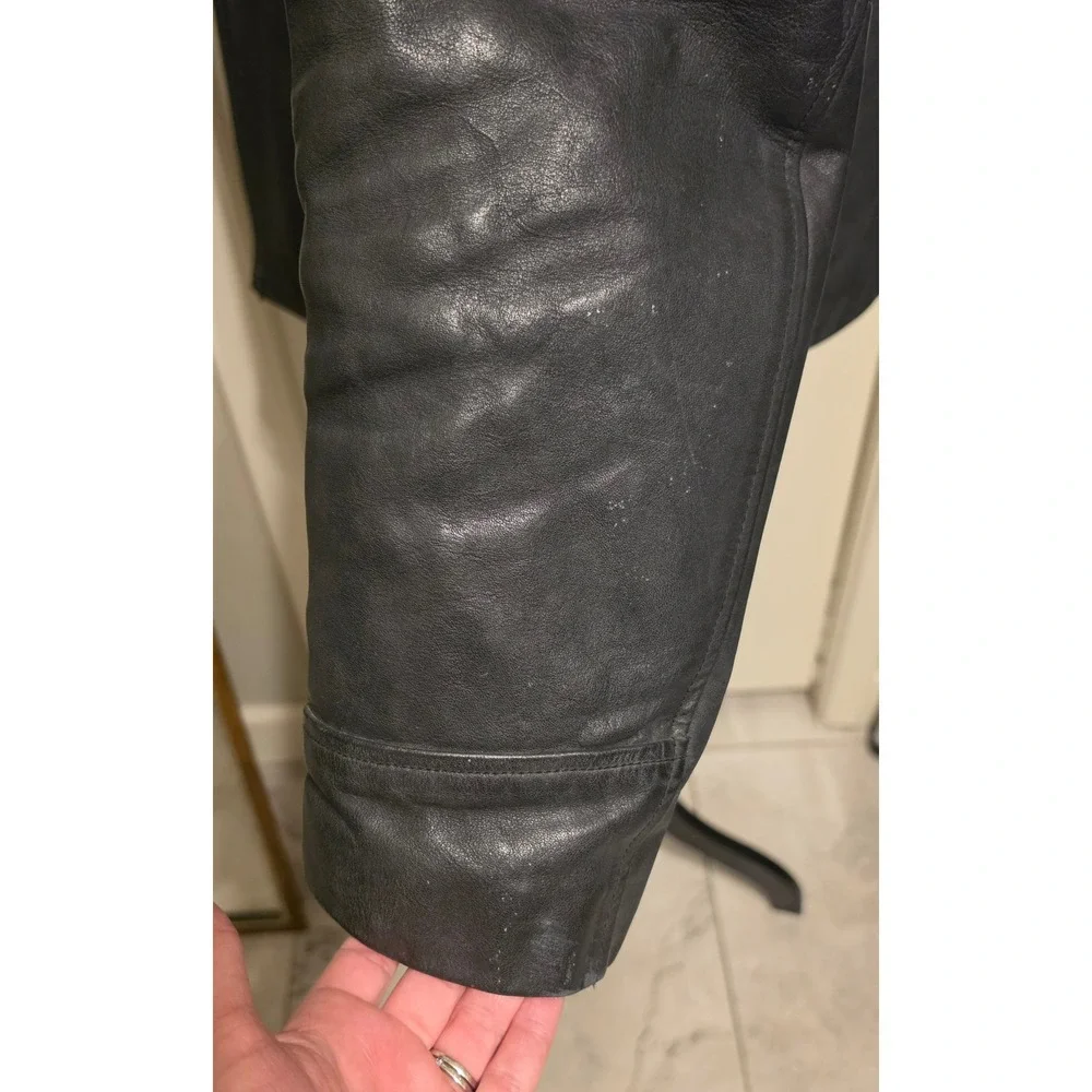 Vintage Banana Republic Mens Black Leather Full Zip Jacket Point Collar Large